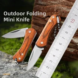 Stainless steel folding knife lockless pocket knife colorful wood portable mini portable knife keychain fruit knife