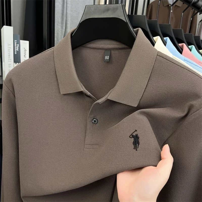 100% reine Baumwolle, hochwertiges Marken-Poloshirt für Herren mit langen Ärmeln, modisches Luxus-Golfshirt mit Stickerei für Herbst und Winter, lässiges T-Shirt. – Detail 12