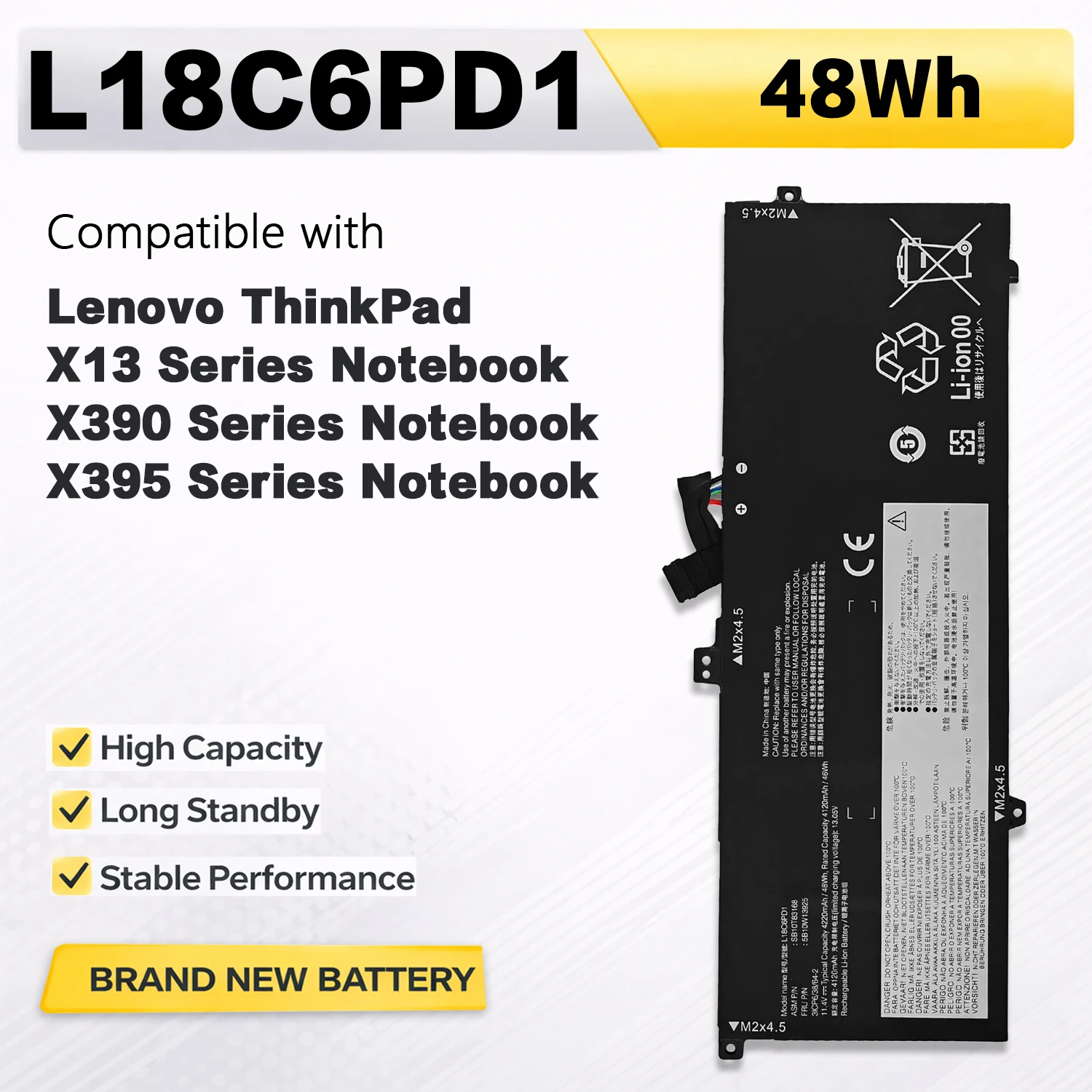 PowerHub L18C6PD1 L18M6PD1 Battery For Lenovo ThinkPad X13 X390 X395 SB10K97655 02DL017 L18M6PD2 02DL018 SB10K97657 02DL019