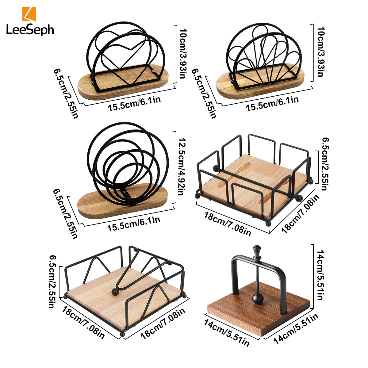 Leeseph Modern Napkin Holder with Wooden Base, Elegant Design for Dining Table, Sturdy and Decorative Holder for Paper Napkins