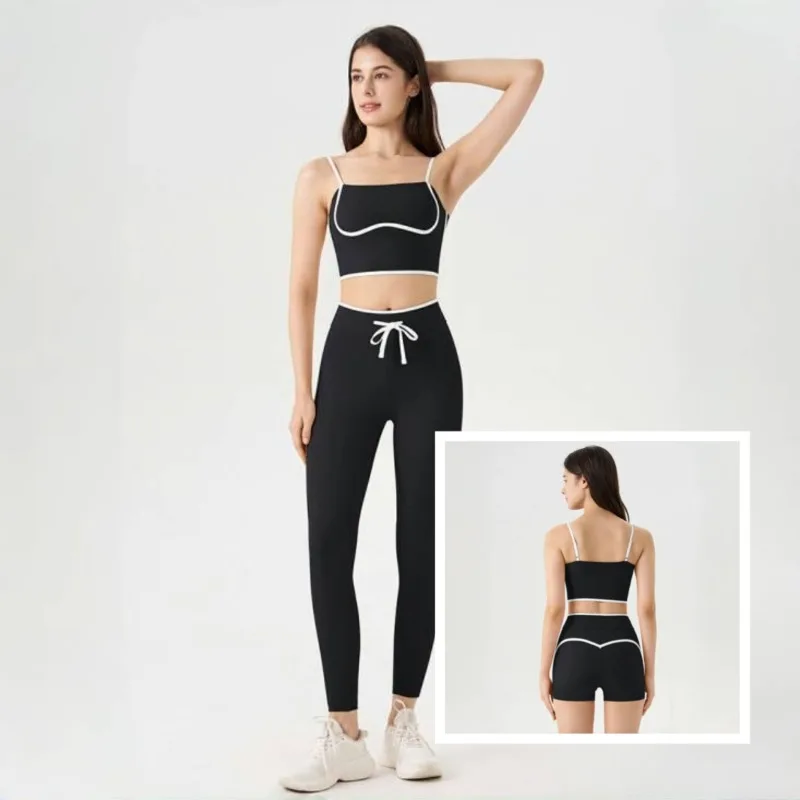 

Women's Tight Fitting Color Blocked Yoga Set Beautiful Back and Hip Lifting Vest Set Outdoor Sports Running Fitness Suit