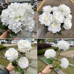 Large Artificial Bouquet Silk Hydrangeas Roses Wedding Bridal Bouquet Fake Flowers Home Party Living Room Decoration Accessories