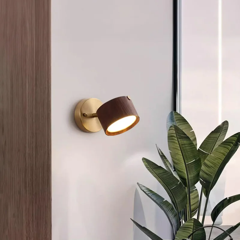 Imagem -02 - Walnut Wood And Brass Base Wall Lighting Modern Wabi-sabi Arandelas Interiores Corredor Corredor Foyer Sala de Estar Quarto