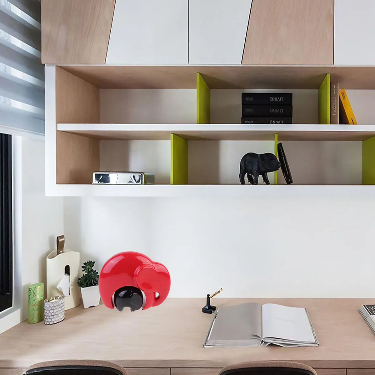 

1Set Elephant Desktop Ceramic Craft Red L Black S Stable Table Ornament Home Office Decoration Eco-Friendly Portable