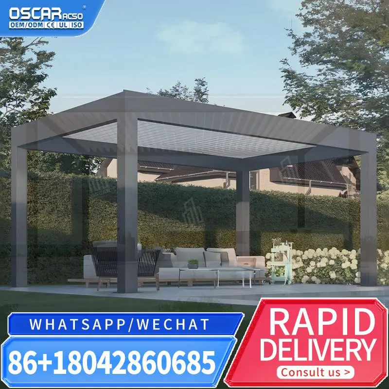 Adjustable Motorized Louvered Roof Components for Modern Waterproof Outdoor  Similar: Patio Canopy Sunshade Structure Usage Scen
