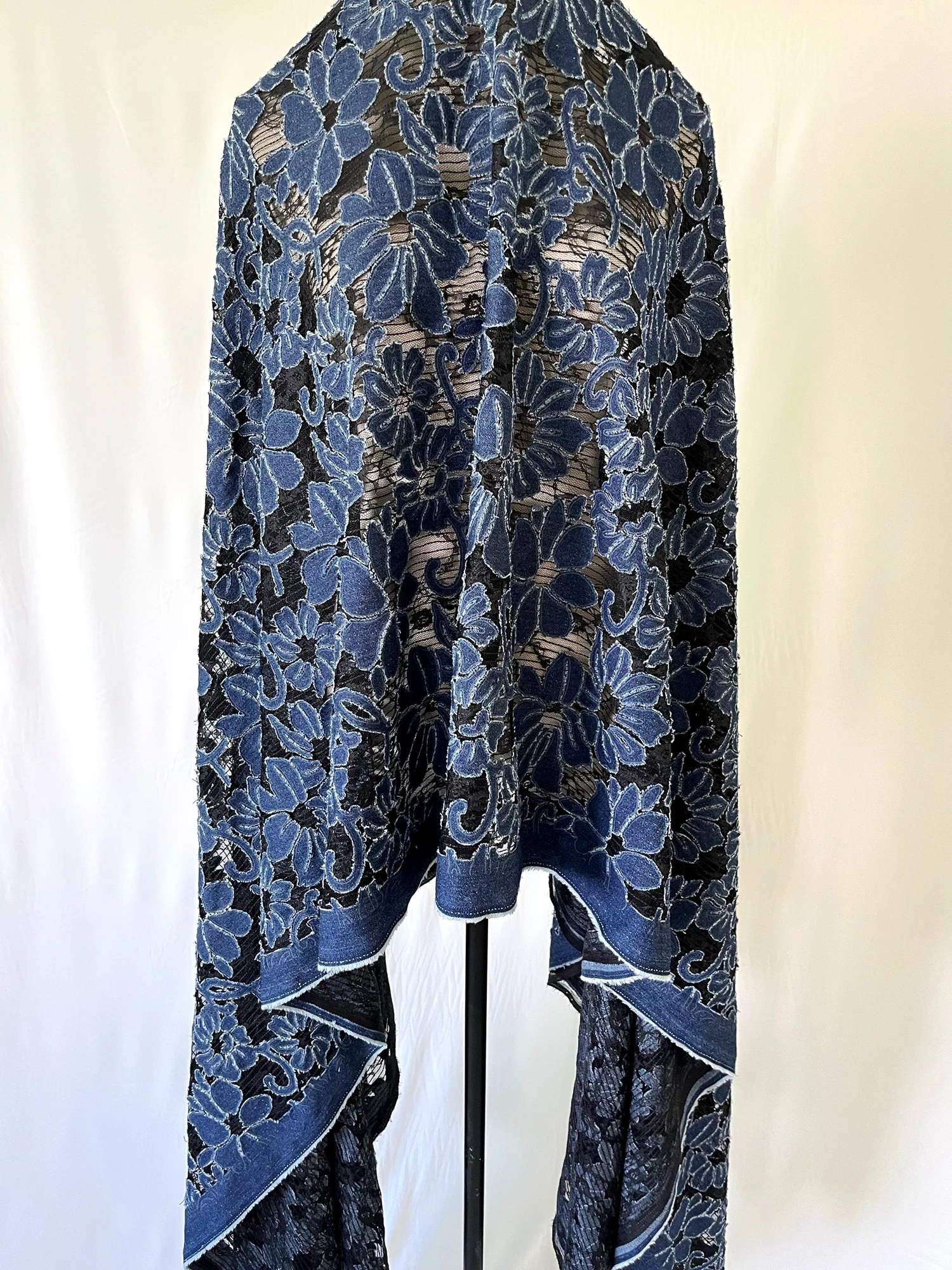 Elegant heavy burn flower petal denim embroidery lace fabric DIY fashion clothing fabric accessories X1049