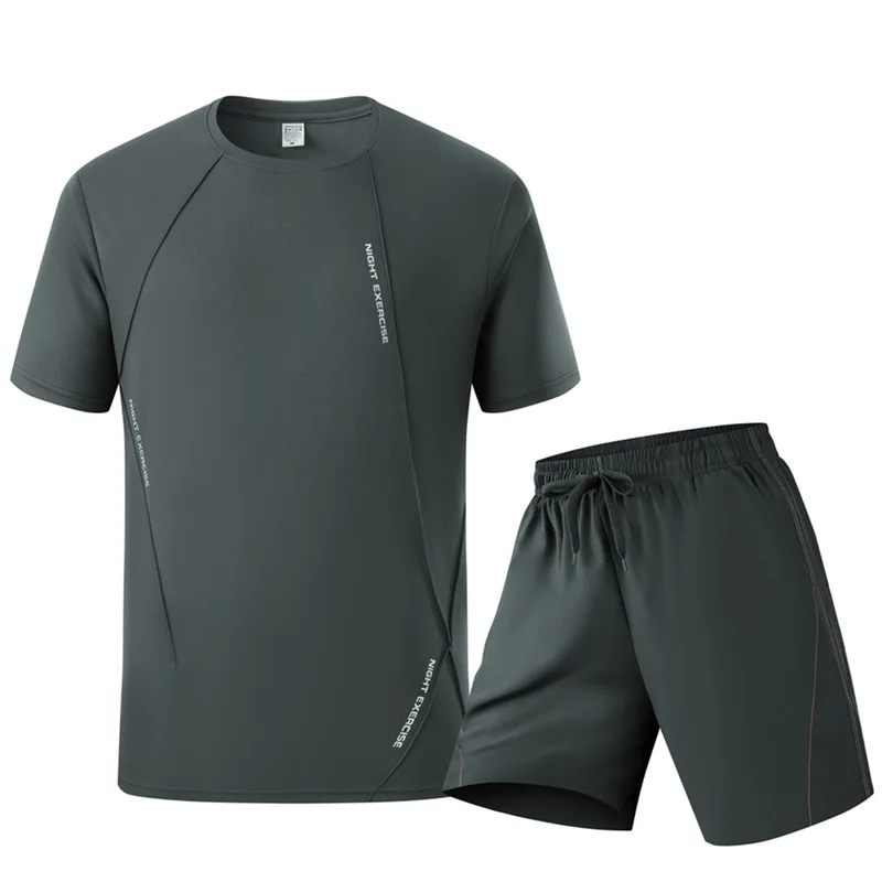 Men's Summer Sports Set Quick Dry T-Shirt and Shorts 2 Piece Running Gym Fitness Tracksuit Breathable Athletic Activewear
