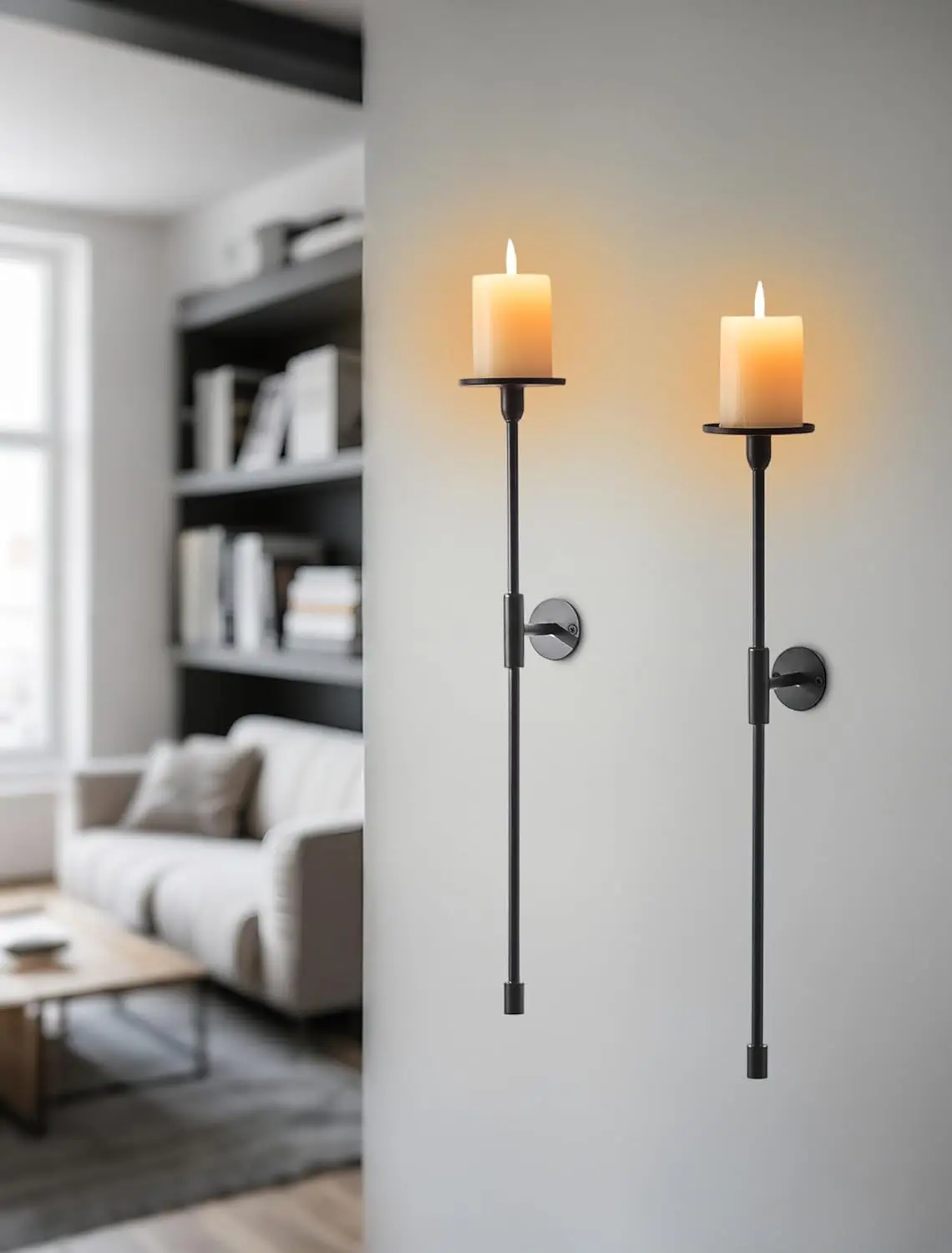 

Wall Candle Holder Black: Metal Candle Sconces for Pillar Candlestick Modern Wall Mount Candleholders