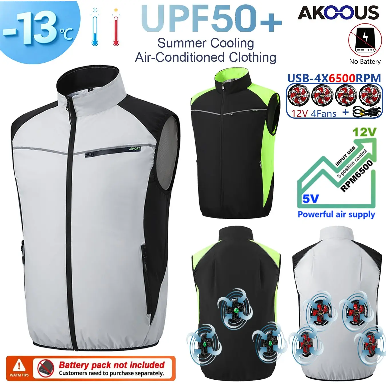 12V/5V 3 Gears USB Cooling 2/3/4 Fans Vest Summer Sleeveless Air Conditioner Vest Breathable Heat Resistant Workwear for Outdoor