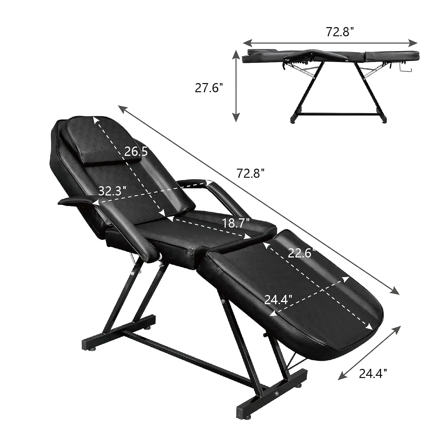 3-Section Adjustable Facial Bed Massage Table with Hydraulic Stool for Salon Spa Barber Tattoo,Black,Custom