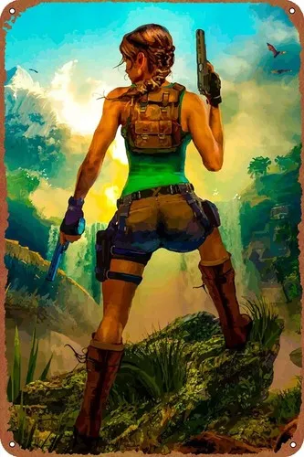 KIVYYB Tomb Raider Lara Croft Poster Metallplakette Blechschild, Vintage Pub