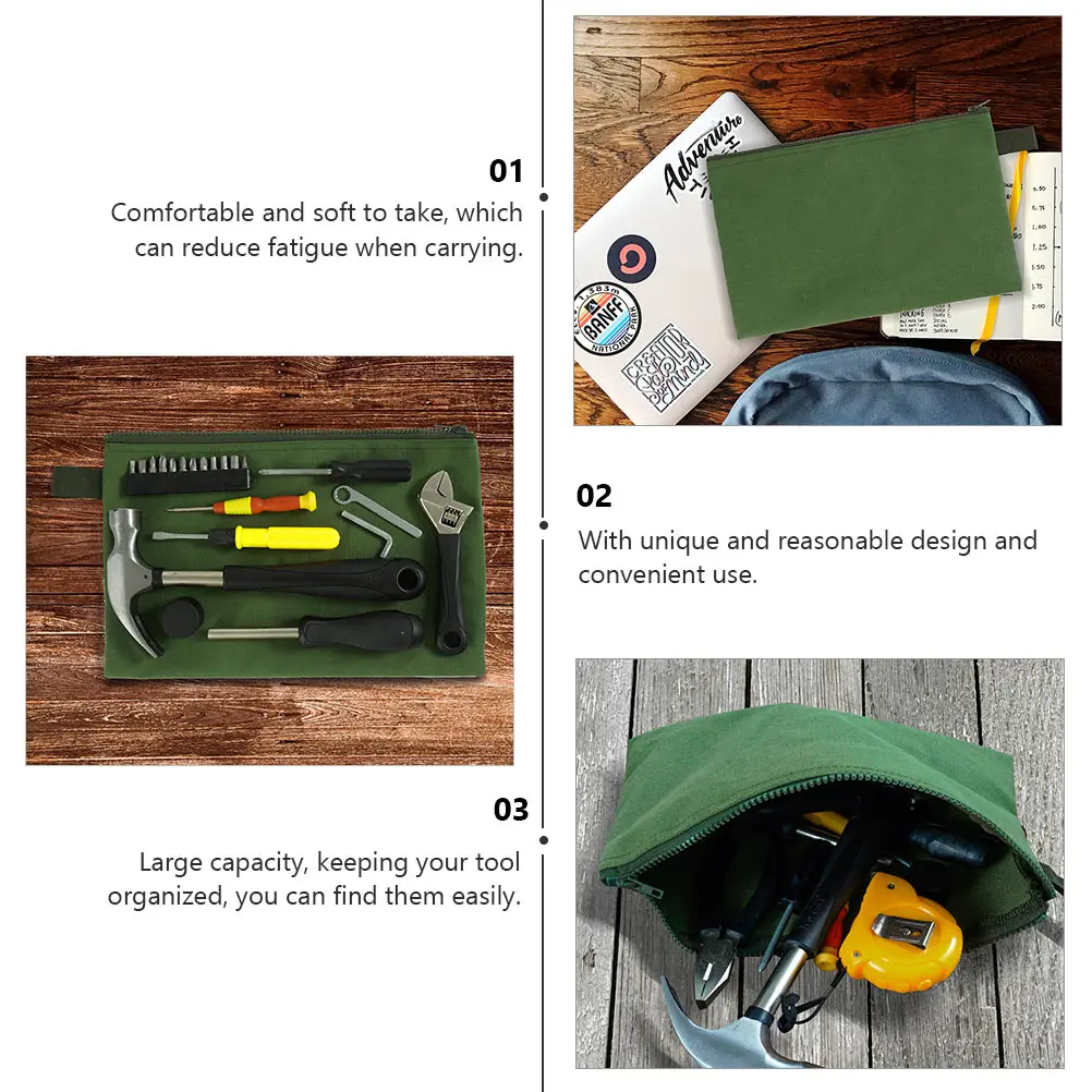 

4pcs Tool Bags Durable Canvas Storage Pouch Green Large Capacity Screwdriver Holder Thick Wrench Utility Toolbox