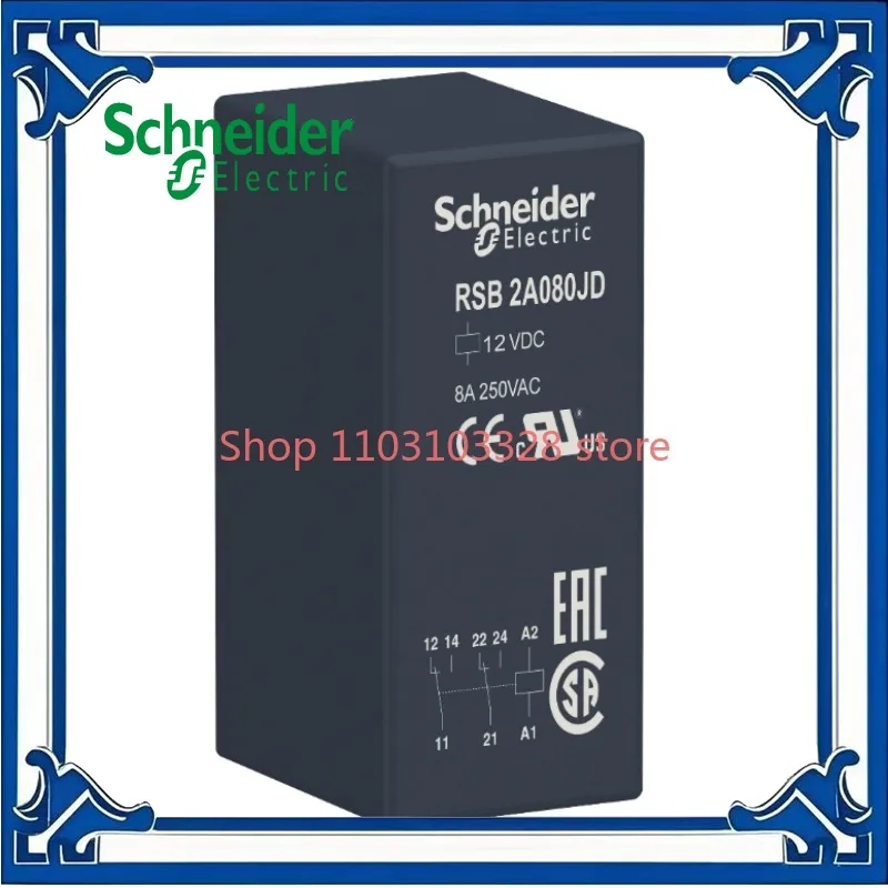 

Schneider Original RSB2A080JD small relay,2 C/O - 12 V DC - 8 A RSB connector type intermediate relay - no test button 2NO+2NC
