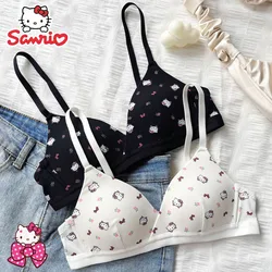 Sanrio Hello Kitty Bra Sexy No Wire Push Up Underwear Girls Students Breathable Cute Cartoon Female's Bra Breathable Gathered