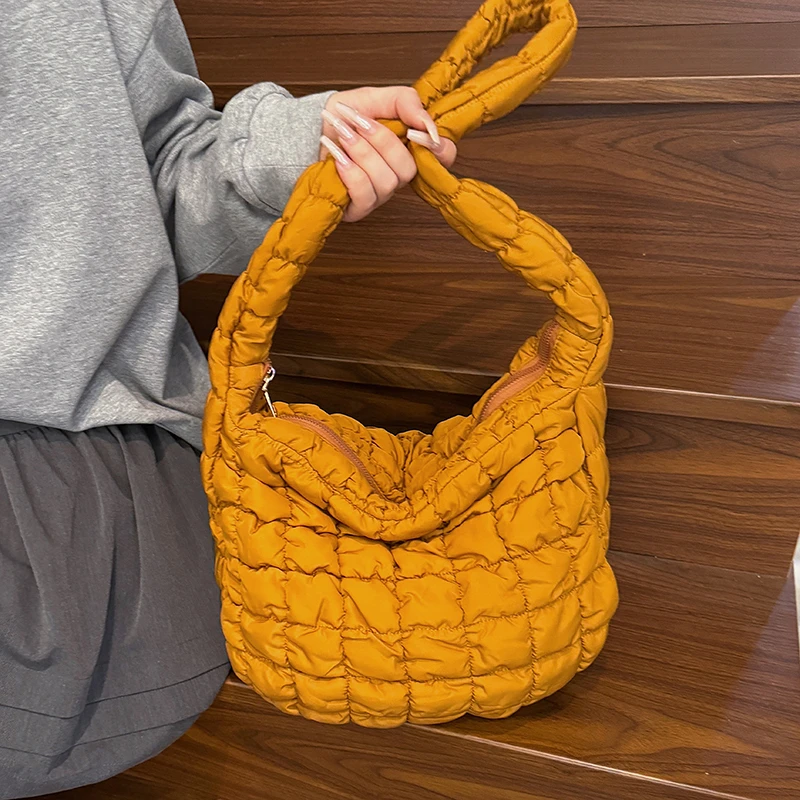 

12 Color Padded Space Cotton Shoulder Bag Fashion Puffer Handbag High Capacity Nylon Crossbody Bag Lady lightweight Shopping Bag