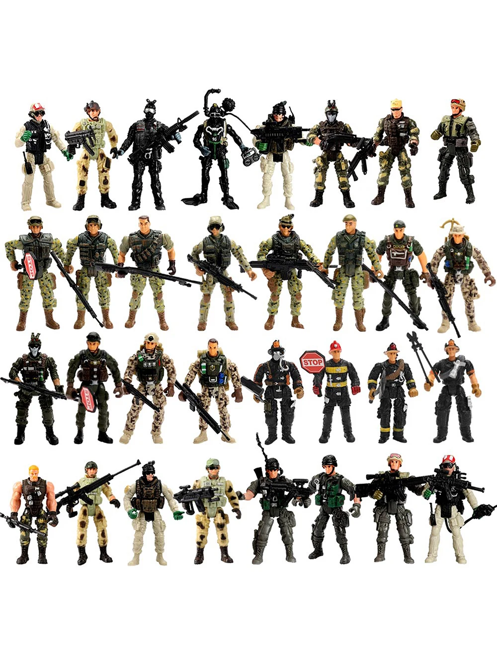 ViiKONDO Action Figure Army Men Toy Soldier Military 1/18 US Special Force Elite SWAT Team Firefighter 4 Inch Firemen Boy\'s Gift