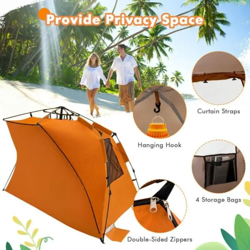

3-4 Person Easy Pop Up Beach Tent UPF 50+ Portable Sun Shelter-Orange