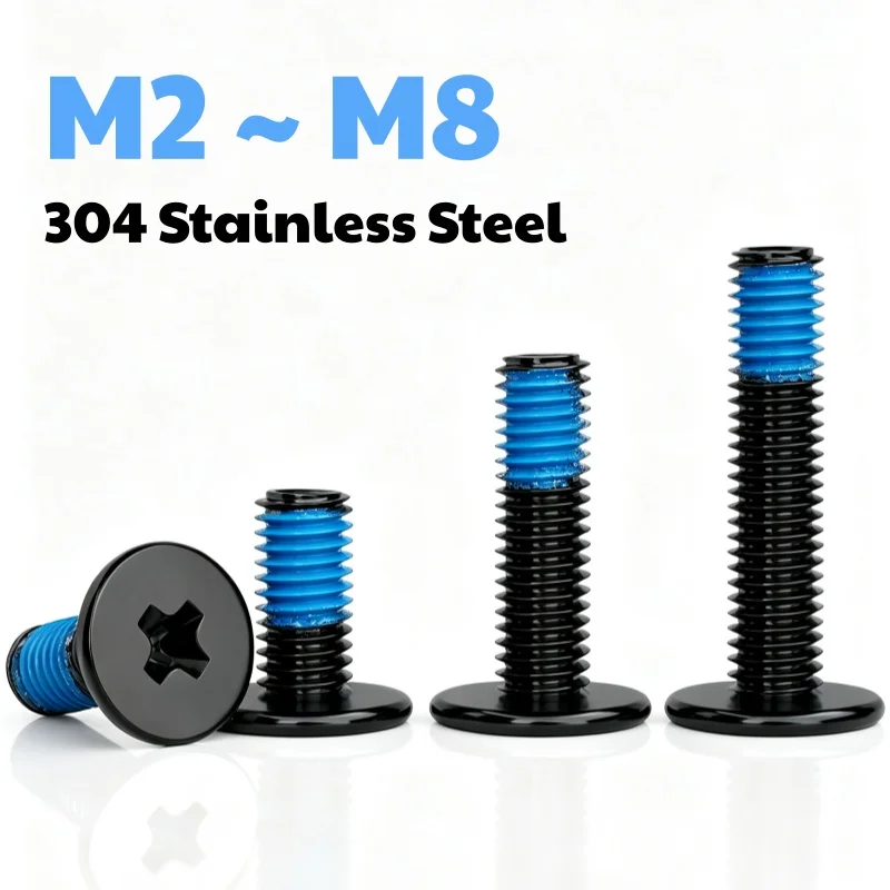 Black 304 Stainless Steel Phillips Blue Dispensing Bolts M2 M2.5 M3 M4 M5 M6 M8 CM Cross Thin Flat Head Screw