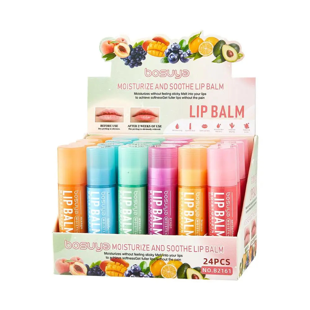 24Pcs Fruit Series Lip Balm Set Moisturizing Anti-Cracked Non-sticky Hydrating Vitamin E Lip Balm Fruit Flavor Lip Balm Set