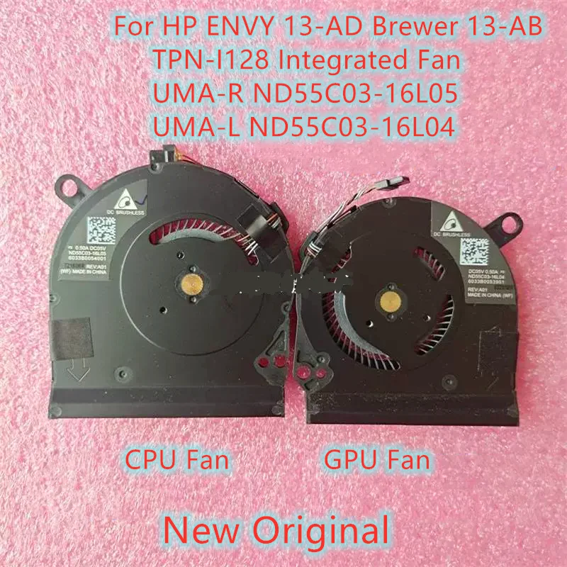 New Original Laptop CPU GPU Cooling Fan For HP ENVY 13-AD Brewer 13-AB TPN-I128 Integrated Fan UMA-R ND55C03-16L05 ND55C03-16L04