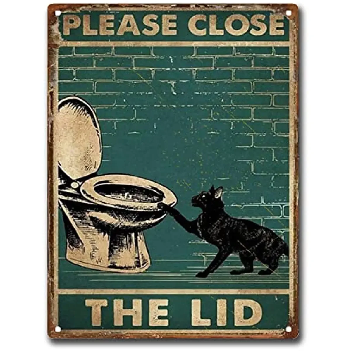 

SKIYGTH Tin Sign Black Cat Please Close The Lid Bathroom Restroom Retro Tin Signs Vintage Signs