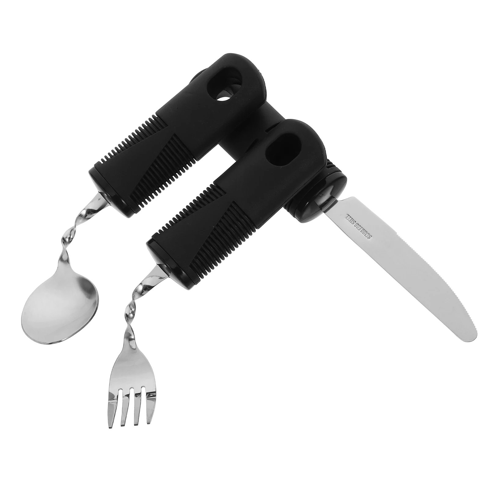 

3pcs Anti-shake Tableware Adaptive Utensils Black Stainless Steel Bendable Elderly Dining Aid Portable Health Care Equipment