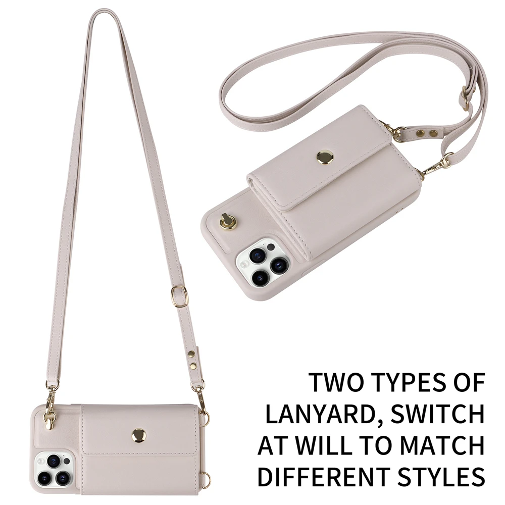 Wallet Shoulder Strap Phone Case For iPhone 15 Pro Max 14 13 12 11 Pro Max 15 Plus 14 Plus Leather Card Slot Lanyard Back Cover