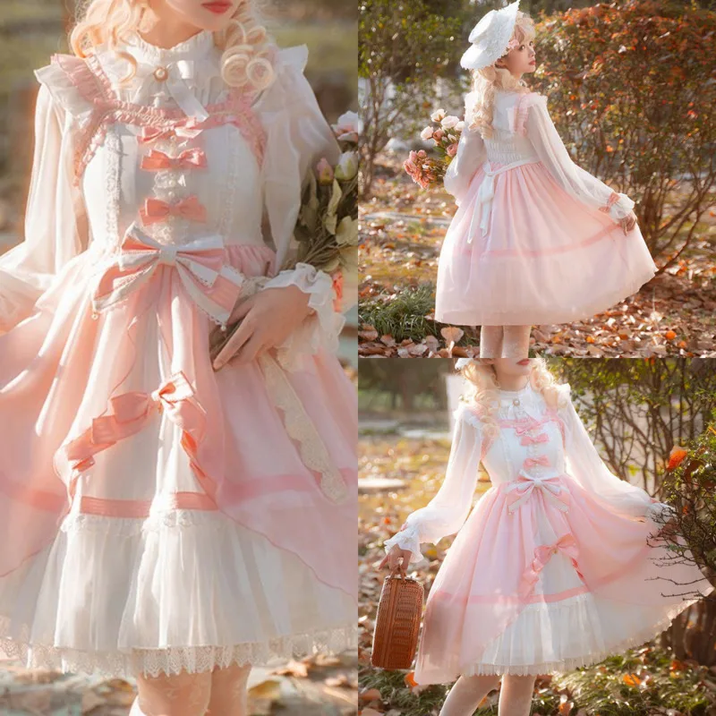 

Bow Dresses Bunny Lolita JSK Y2K Harajuku Sweet Kawaii A-Line Suspender Skirt Set Layered Cute Lolita Outfit Girls Dresses New
