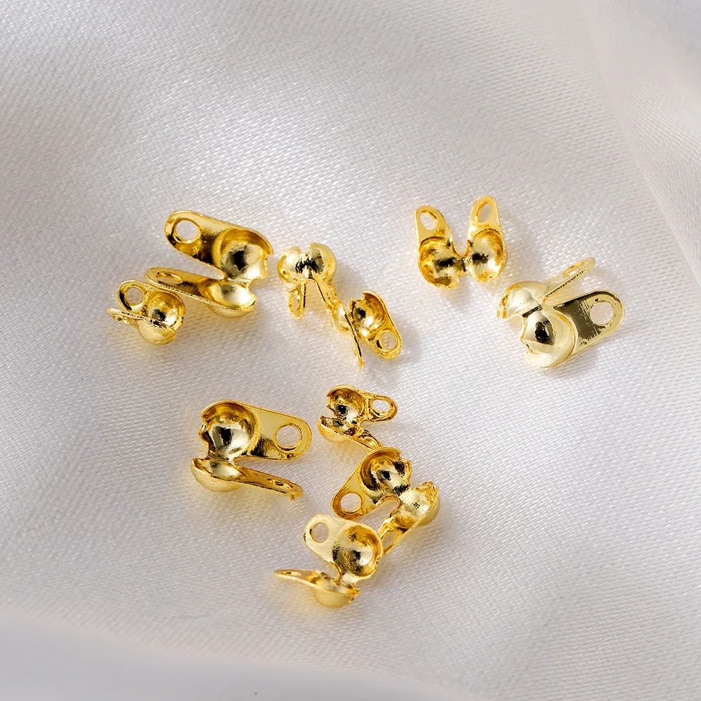 A pack 18K Gold Plated Clamshell Bead Tips Knot Covers Ball Chain Side End Crimps for DIY Jewelry Making