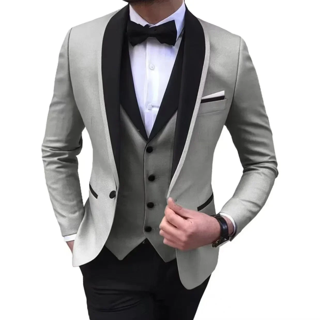 Luxury Men\'s Suit Slim Fit 3-Piece Set Men\'s Suit Wedding Evening Parties Prom Dances Ceremony Groom Fashion Single Button Coat