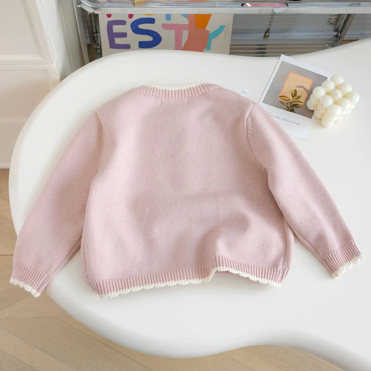 

Autumn Winter Baby Girls' Floral Embroidered Sweater Children New Round Neck Single-breasted Warm Knitted Coat Thick Cardigan