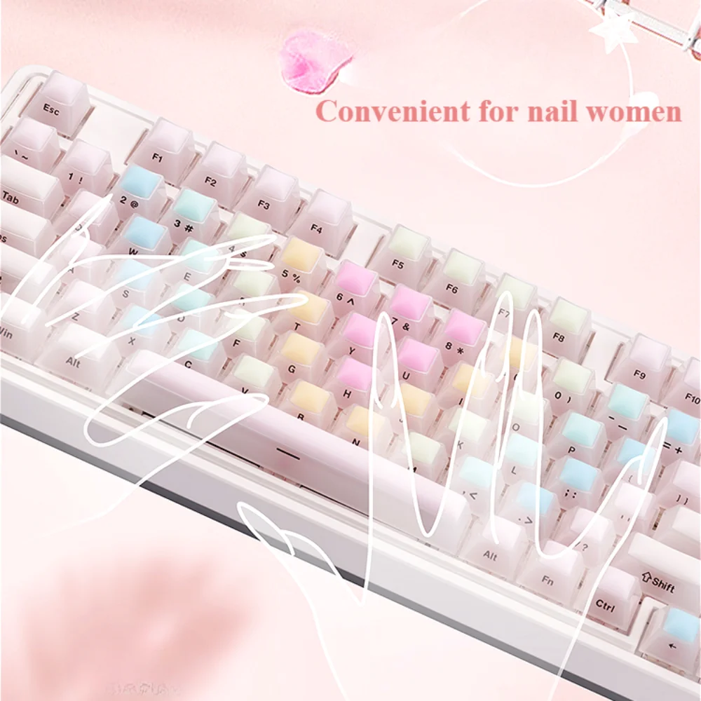 Soft Silicone Keycap Set PBT Cherry 124 Keys Designed for Nail Art Women for Mechanical Keyboards