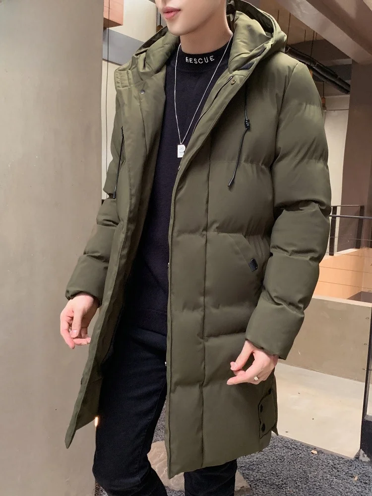 

Paul Men's Mid-Length Thiened down Cotton Jaet Winter Warm Large Size Faion Pure Color Insulation Cotton Coat
