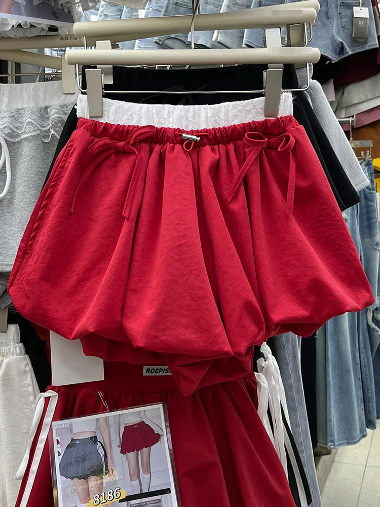 

plus Size Lace Patchwork Bloomer Short Pants Skirt Women's Summer Thin High Waist Slimming Casual Elastic Waist A-Line Pants