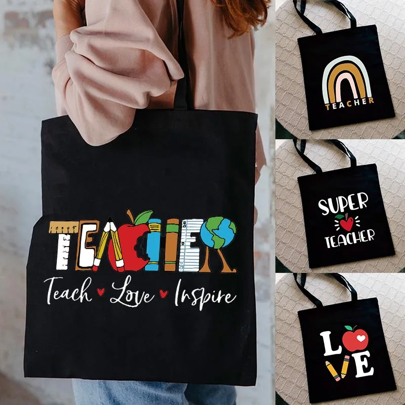 

Teacher Love Inspire Women Shopper Shopping Bag Canvas Shoulder Bag Female Handbags Reusable Foldable Storage Tote Bag Best Gift