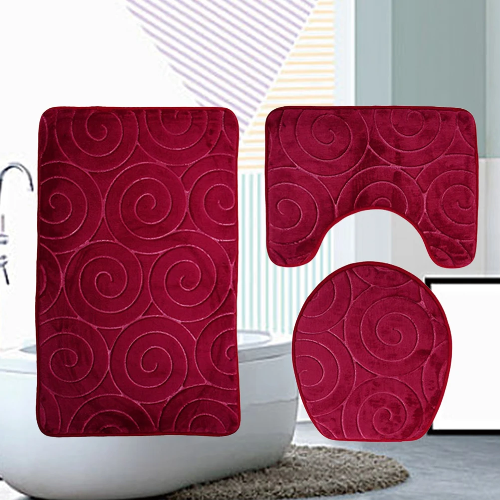 

3 Piece Bathroom Rug Set Embossed Pattern Toilet Seat Lid Comfortable Mats Bathrooms Nonslip Durability Water