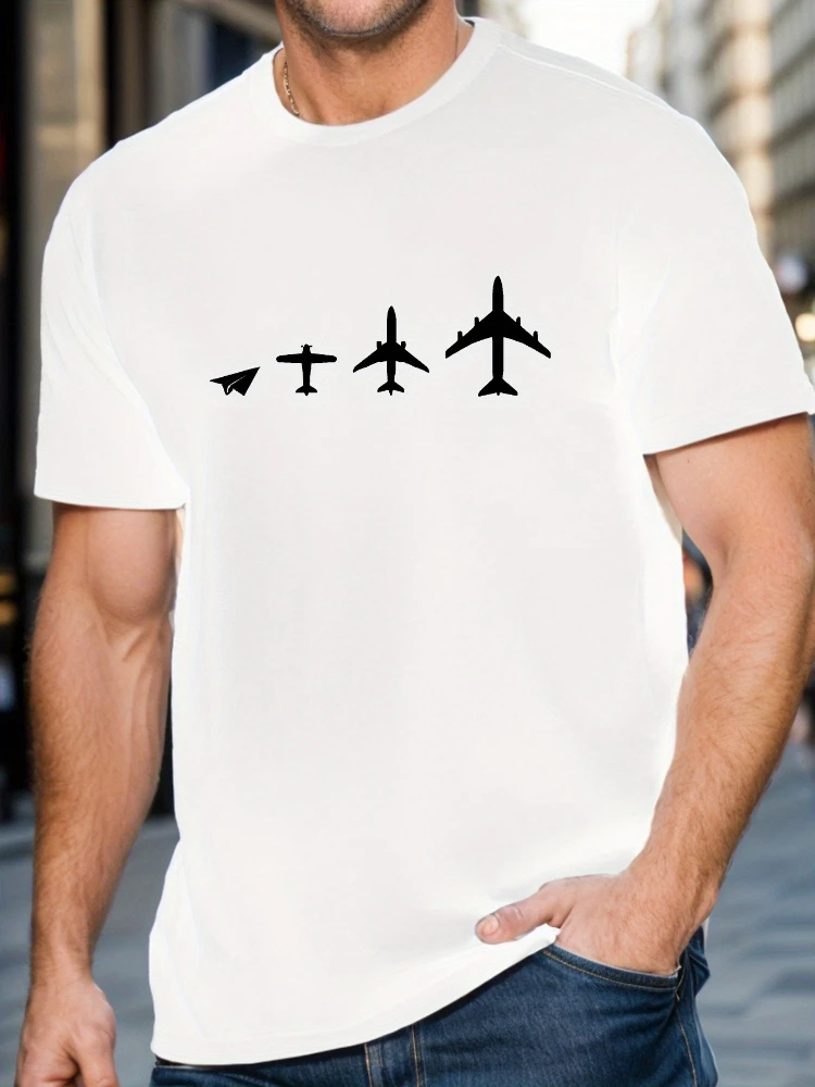 

Дизайн узор History Of Airplane Evolution — летняя мужская футболка с короткими рукавами и круглым вырезом из 100% хлопка с принтом.