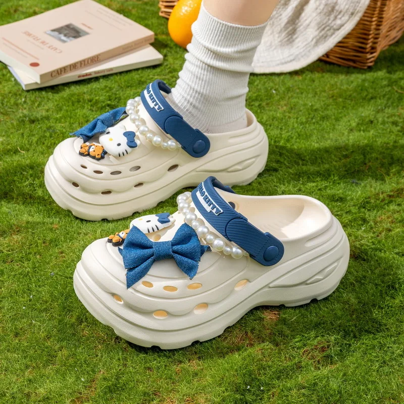 Cute Pearl Bow Hello Kitty Platform Clogs Women Super Thick Sole Eva Lightweight Non Slip Summer Indoor Outdoor Casual Sandals - view 2