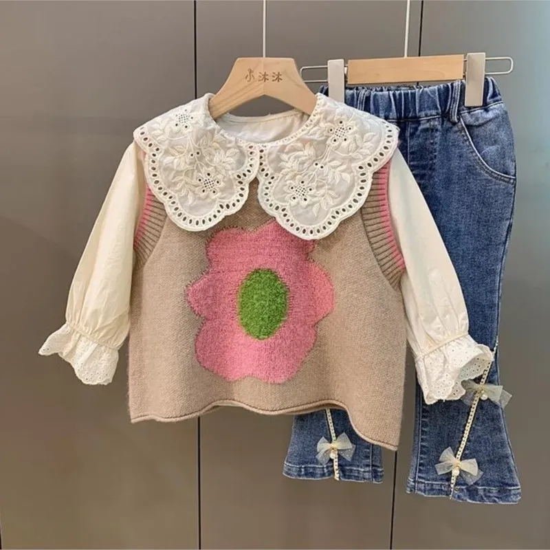 Fashion Baby Boy Girl Boy Flower Sweater Vest Infant Toddler Child Knit Waistcoat Sleeveless Spring Autumn Baby Clothes 1-10Y