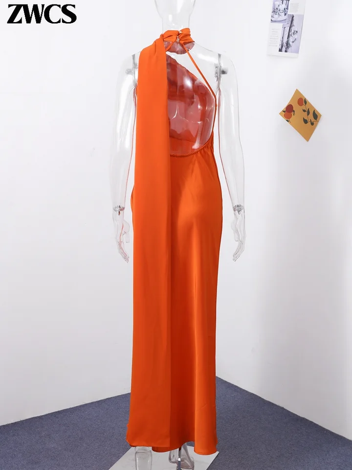 Vestido de fiesta elegante con lazo de satén y cuello halter para mujer, sexy de espalda descubierta, sin mangas, sin hombros, bata, nuevo verano 2026, vestido de noche para dama 6