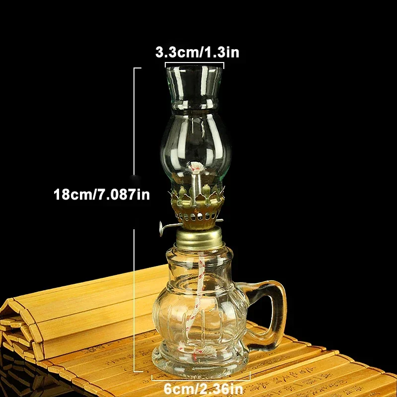 1Pcs Retro vintage kerosene lamp Candlestick Ornaments Windproof Oil Lamp with glass cover Chamber Decorative Emergency lighting