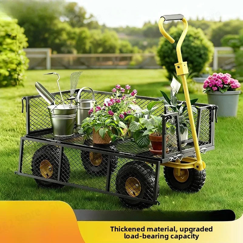 Utility Cart Hand Truck, Removable Mesh Flatbed Cart for Camping