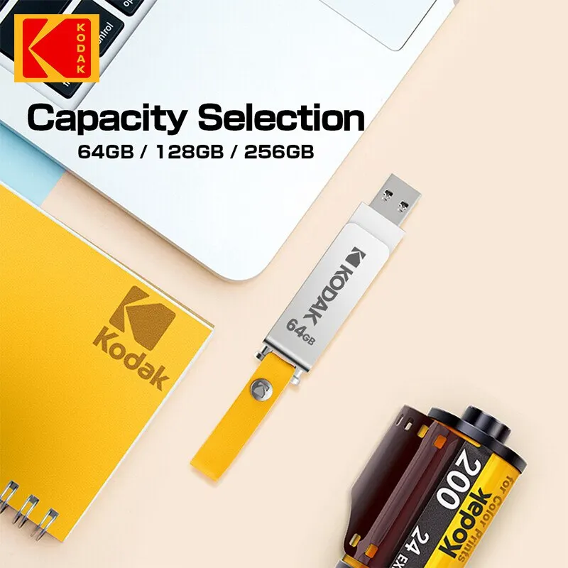Kodak Usb 3.1 Metalen Usb Flash Drive 64Gb 128Gb 256Gb Pen Drive Creatieve Persoonlijkheid Auto Muziek Cadeau Hoge Snelheid Usb Pendrive