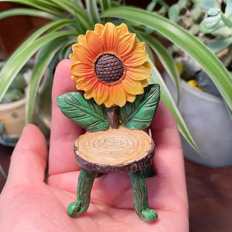 

Dollhouse Miniature Sunflower Table Chairs Ornament Statue For Landscape Bonsai Pot Home Garden Craft Decor DIY Fairy Garden