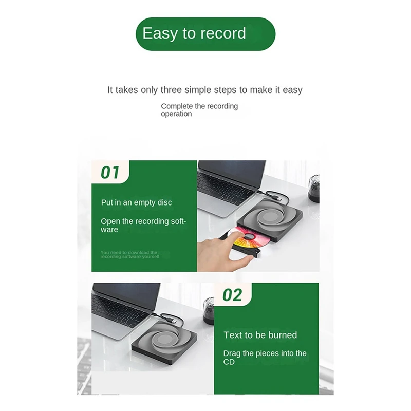 Portable CD DVD +/-RW Drive Optical Drive Player Reader USB 3.0 & Type-C For Win 11 10 8 7