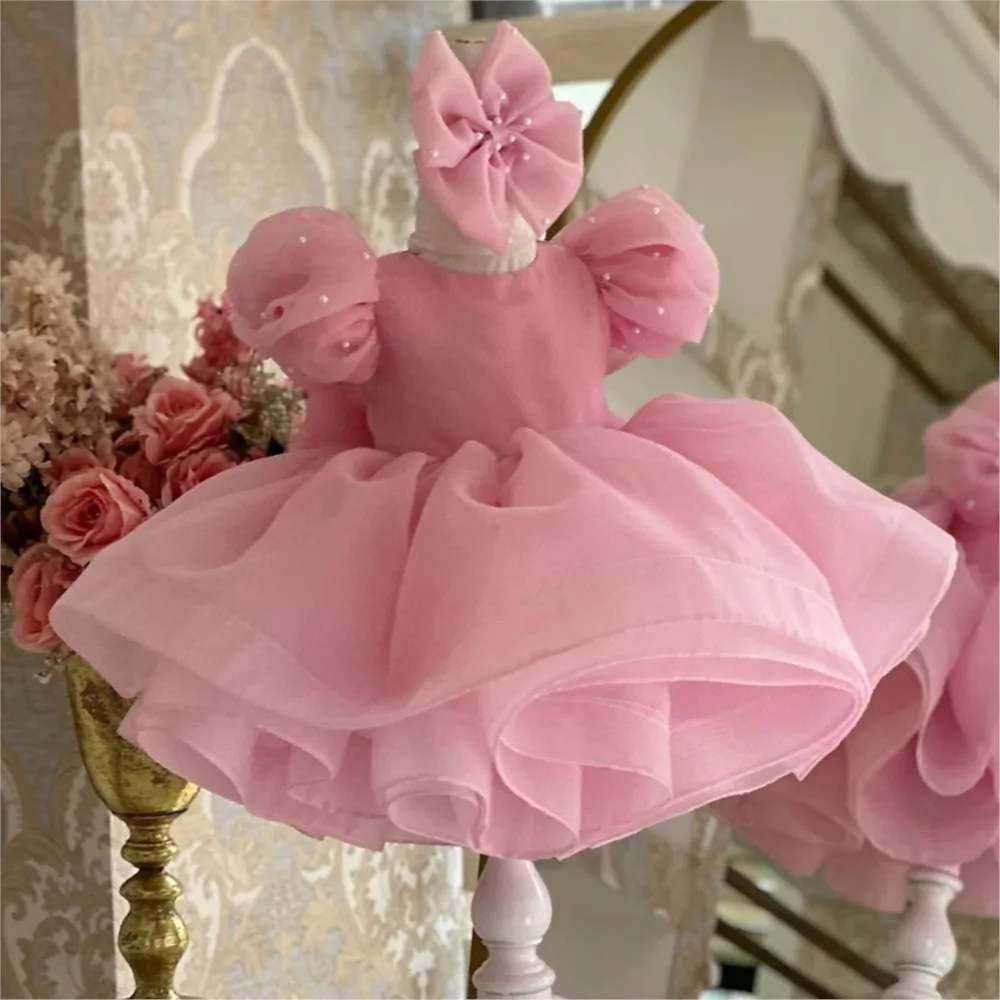 فستان فتاة الزهور للأطفال الصغار من التول واللؤلؤ فستان التواصل الأول للأطفال فستان حفلات الزفاف وأعياد الميلاد #1