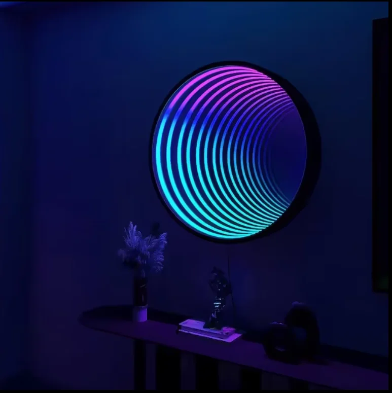 LED 라운드 거울 RGB 무한 거울 빛 유기 유리 네온 불빛 심연 거울 장식 침실
