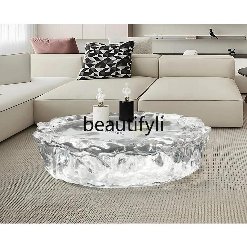 Transparent resin round coffee table light luxury high-end feeling living room home sofa side water ripple table
