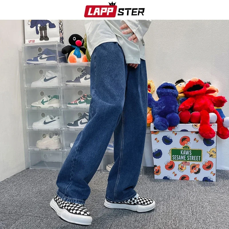 

LAPPSTER Men Baggy Harajuku Solid Vintage Jeans Joggers 2023 Mens Japanese Streetwear Causal Y2k Denim Trousers Male Kpop Jeans