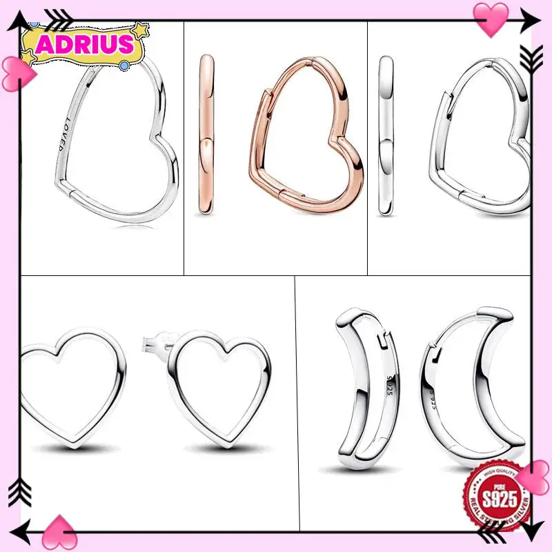 

2024 New 925 Silver Asymmetrical Heart Hoop Earrings Front-facing Heart Stud Earrings DIY Women Earring Fine Jewelry